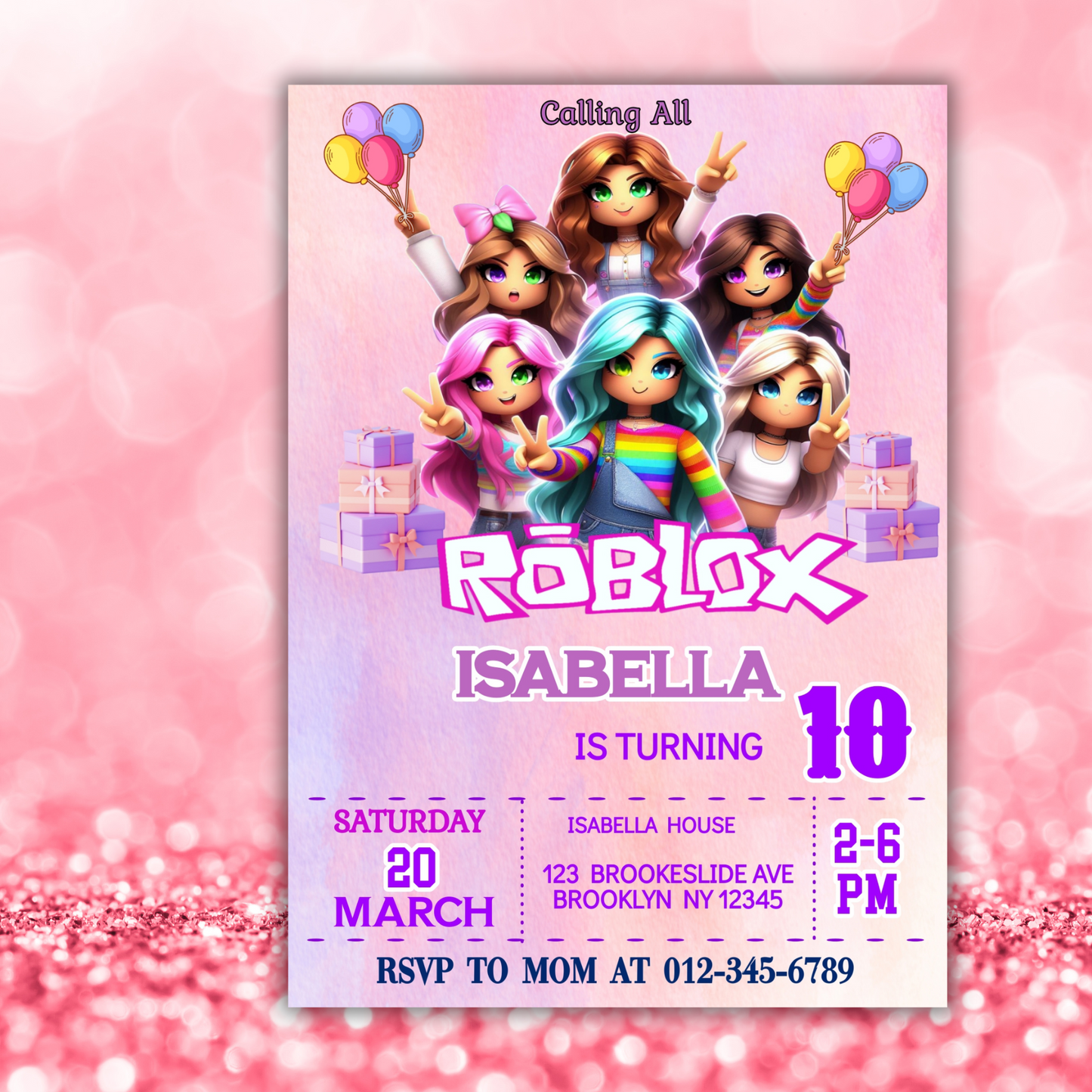 Roblox Gamer Party Birthday Invitation | Roblox Birthday Digital Invite | Roblox Girls Party Invite | Customizable Roblox Birthday Invite