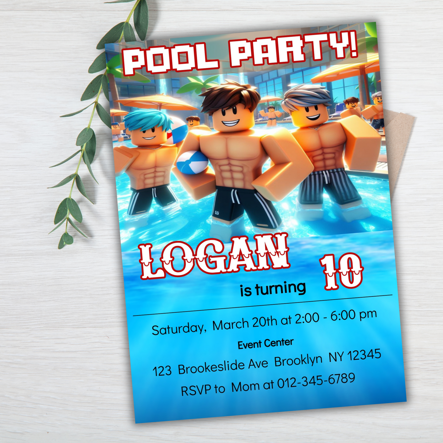 Roblox Summer Pool Party Birthday Invitation | Roblox Birthday Digital Invite | Fun Pool Party Invite | Customizable Roblox Birthday Invite