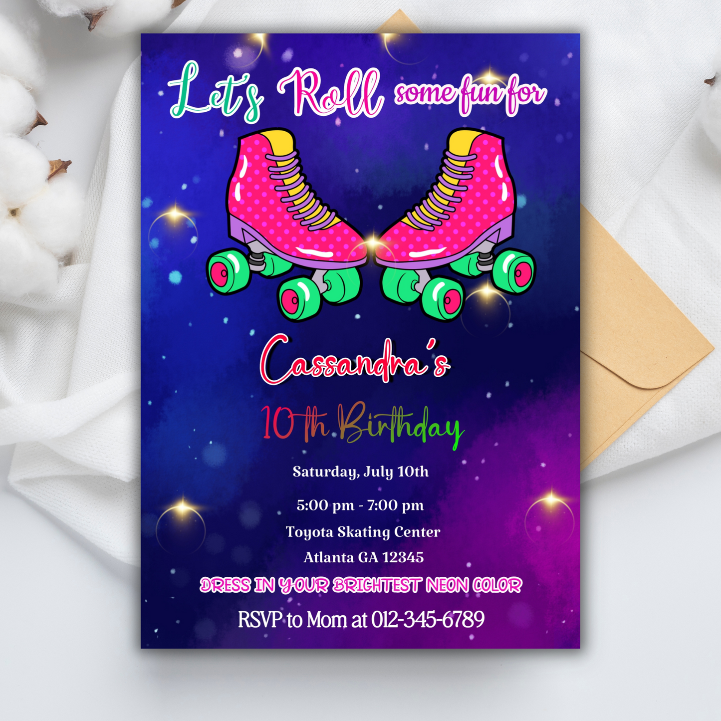 Digital Roller-skating Birthday party invitation, Roller-Skating Disco Party, Skate Boarding Birthday Invitation for Kids, Roller-Skate Evit