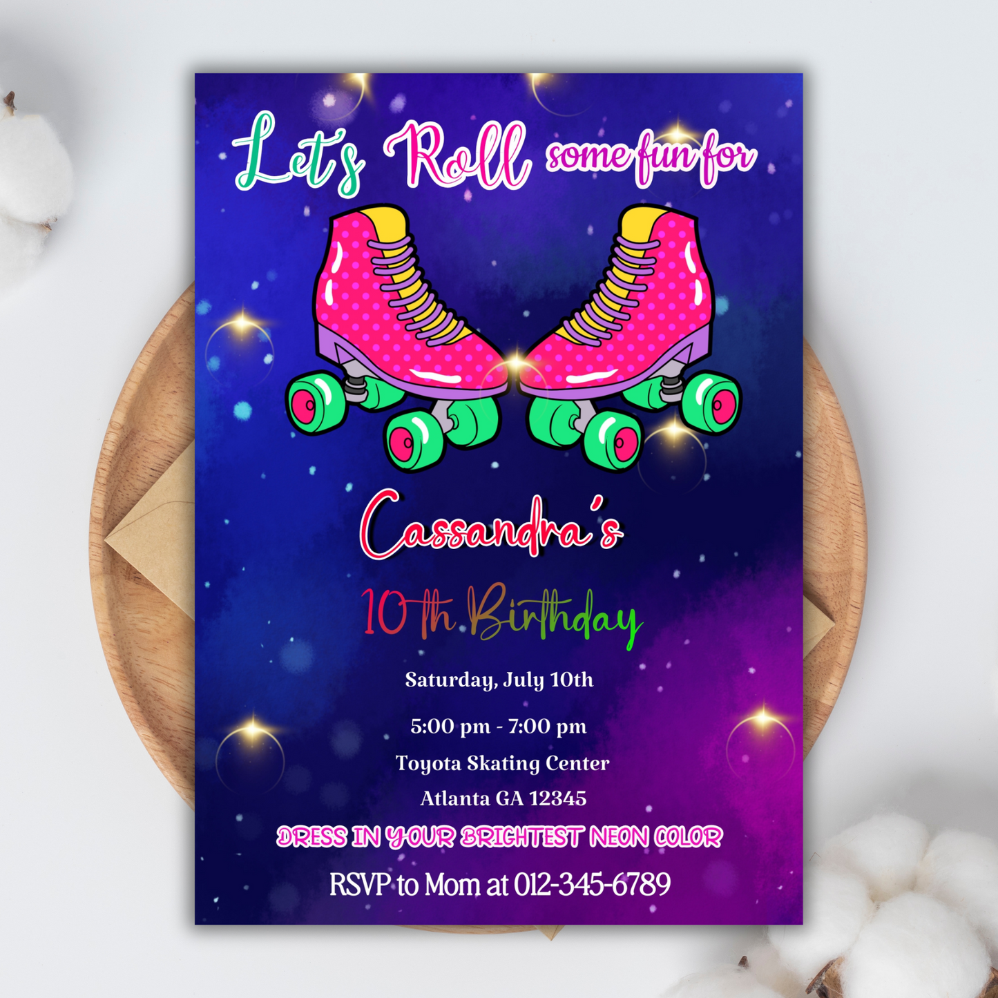 Digital Roller-skating Birthday party invitation, Roller-Skating Disco Party, Skate Boarding Birthday Invitation for Kids, Roller-Skate Evit