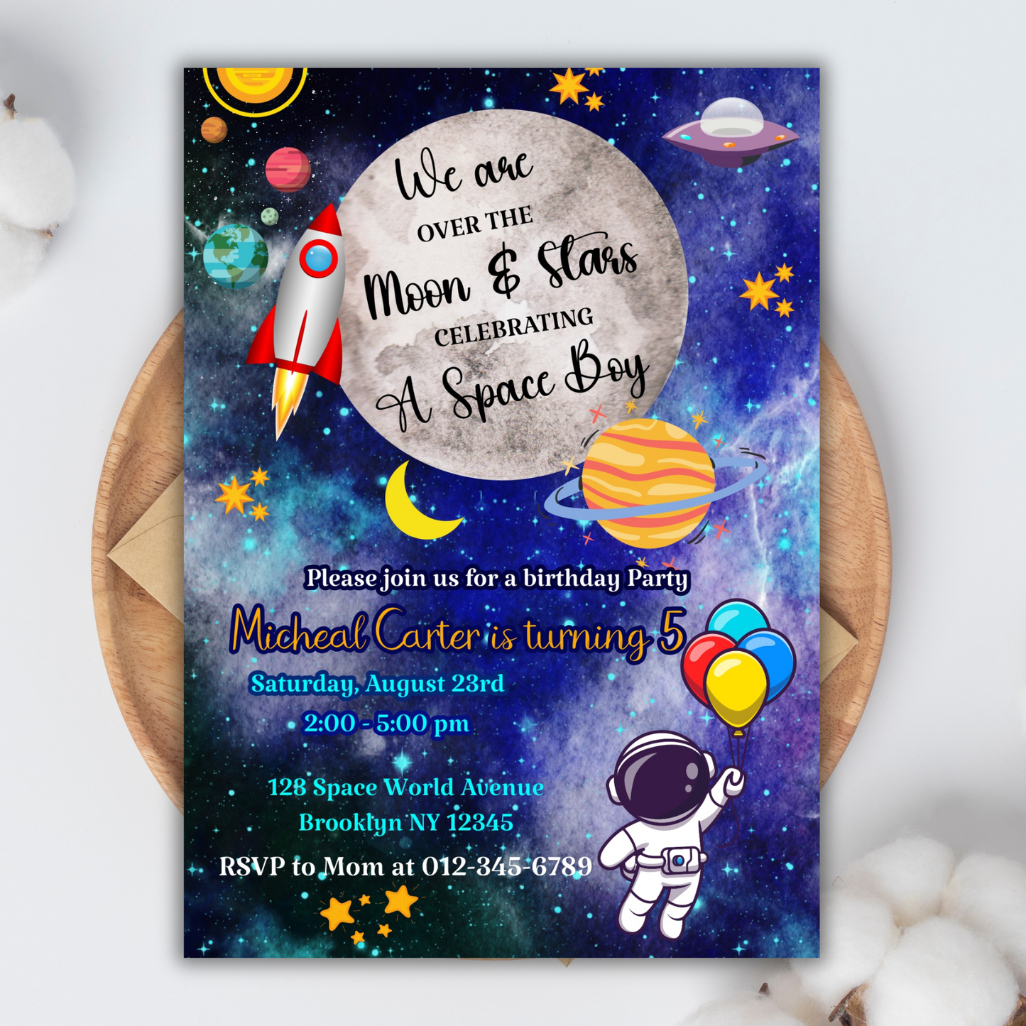 Digital Galaxy Space Birthday Invitation, Space Adventure Birthday Invite, Astronomy-Themed Party Invitation, Outer Space Party Invitation
