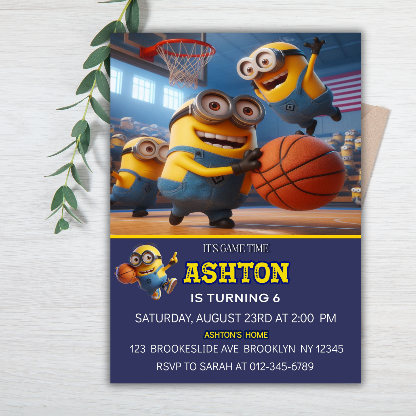Minion Birthday Invitation, Minion Basketball Party Invite, Minion Party Kids Basketball Birthday Invite, Basketball Party Invite