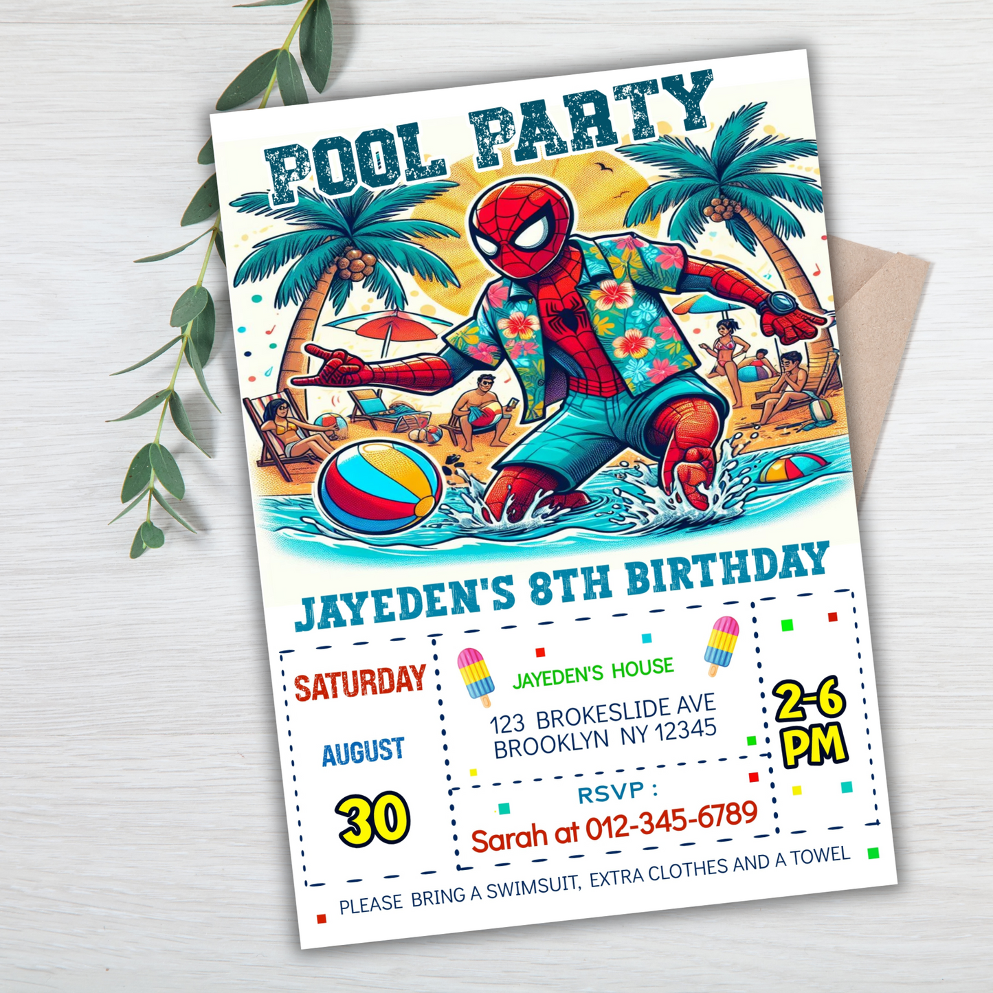 Spiderman Birthday Invite, Spiderman Summer Pool Party, Spiderman Pool Invite, Splish Splash Pool Party Digital Invit, Spiderman Water Party