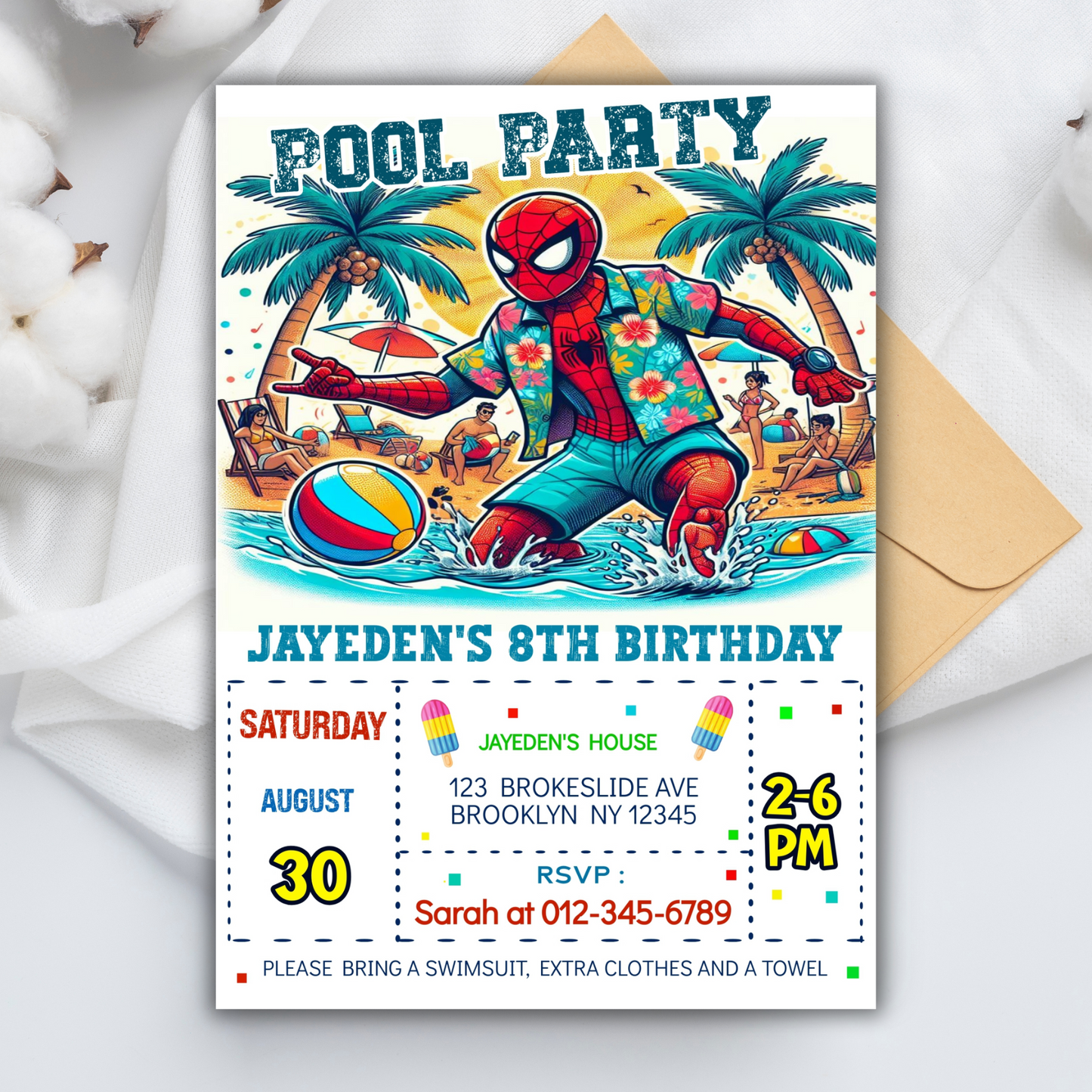 Spiderman Birthday Invite, Spiderman Summer Pool Party, Spiderman Pool Invite, Splish Splash Pool Party Digital Invit, Spiderman Water Party