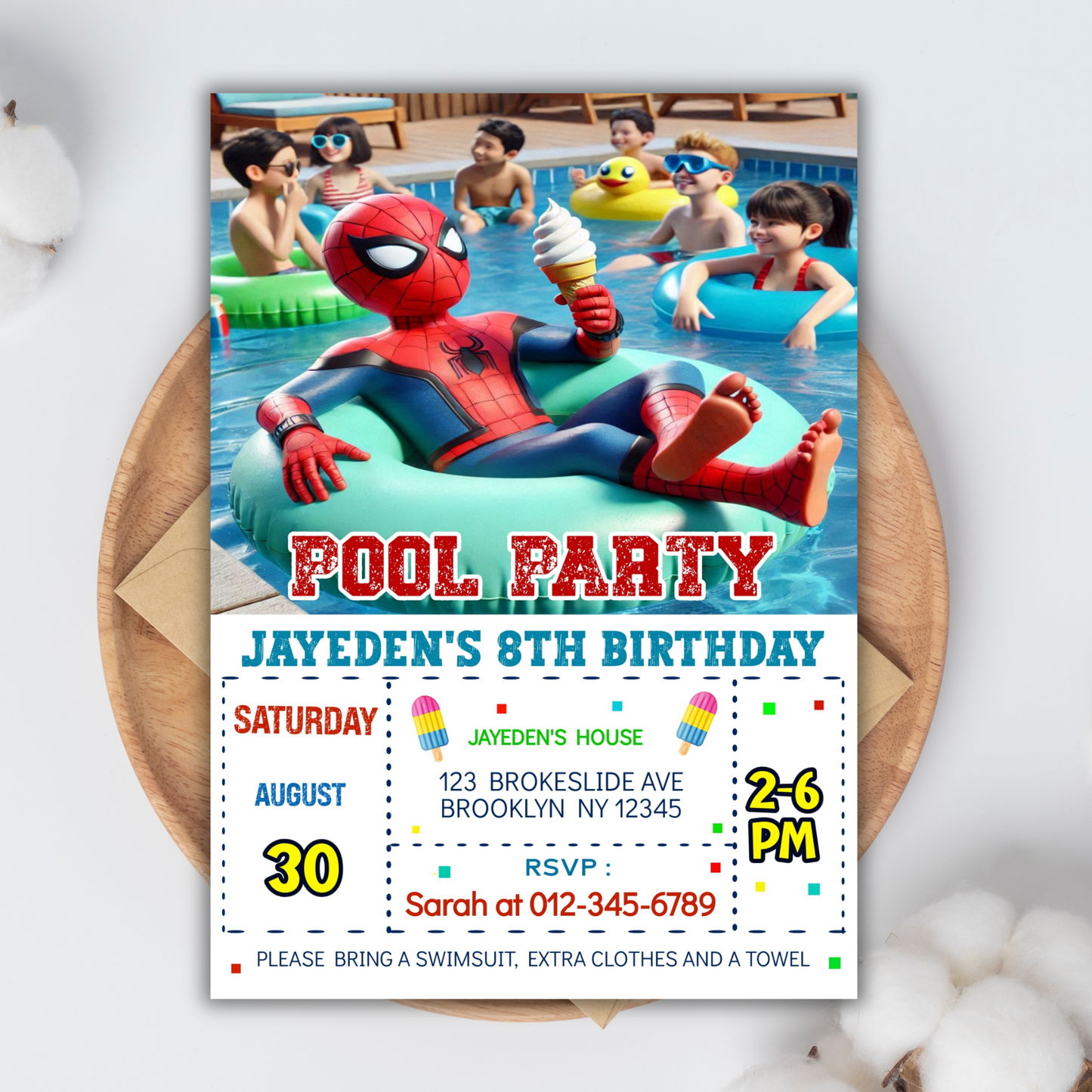 Spiderman Birthday Invite, Spiderman Summer Pool Party, Spiderman Pool Invite, Splish Splash Pool Party Digital Invit, Spiderman