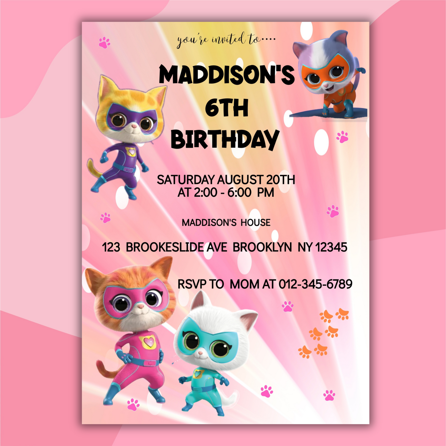 Super Kitties Birthday Invitation for Kids | SuperKitties Digital Invite | Cute Cat Party Theme | Superkitties Girls Party Instant Download