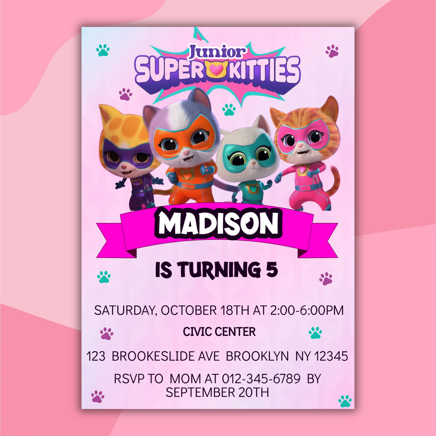 Super Kitties Birthday Invitation for Kids | SuperKitties Digital Invite | Cute Cat Party Theme | Superkitties Girls Party Instant Download