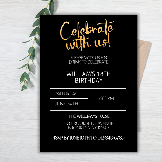 Editable 18th Birthday Party Digital Invitation, Personalized 18th Birthday Instant Download Invite, Modern Customizable 18th Birthday Evite