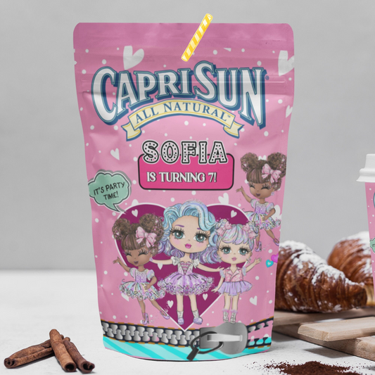 Doll Birthday Digital Capri sun Label, Cute Dolls Birthday Juice Box Label, Editable Baby Doll Birthday Caprisun Label, Birthday Juice Label