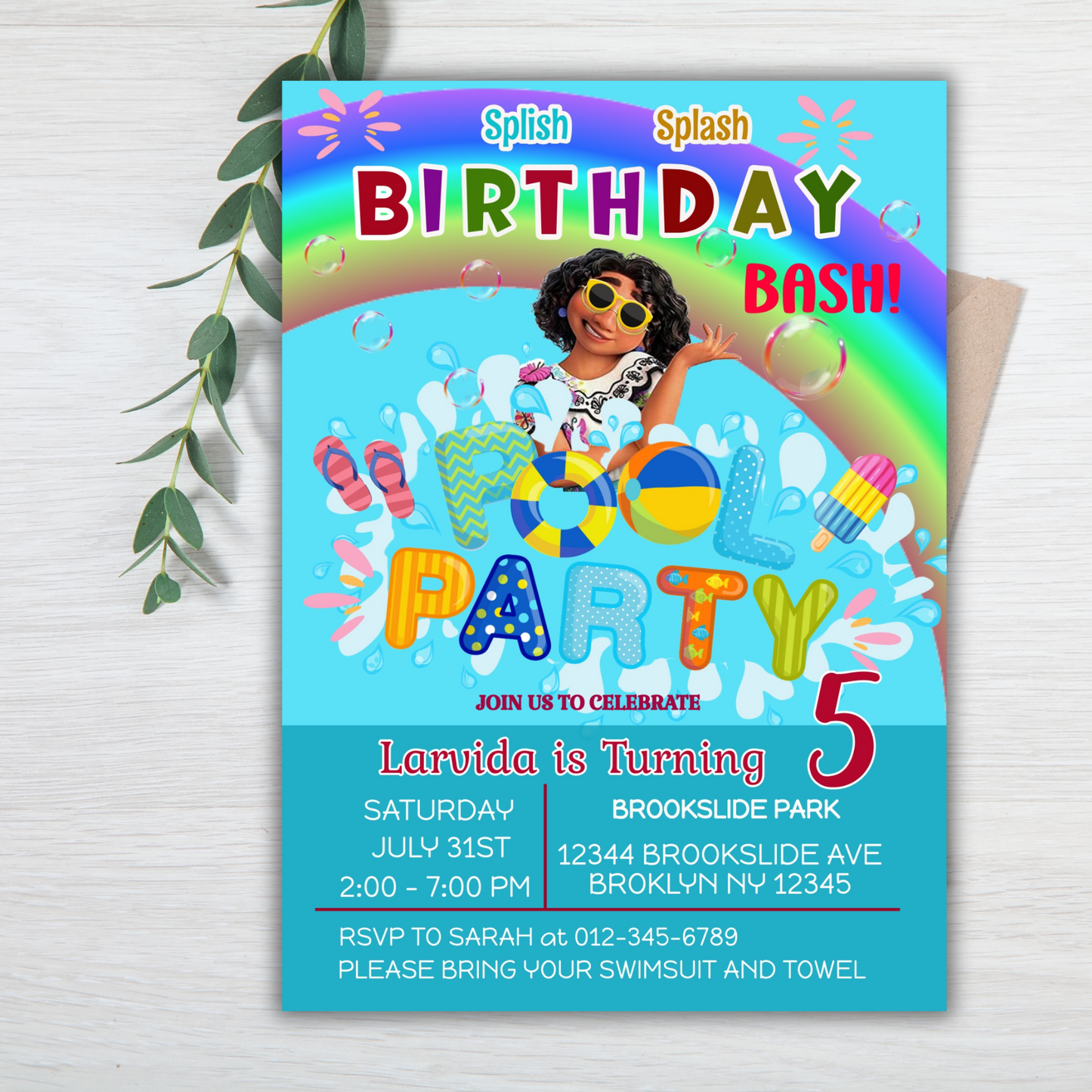 Disney Encanto Pool Party Kids Birthday Invitation | Encanto Pool Party Invite for Girl | Magical Printable Digital Download