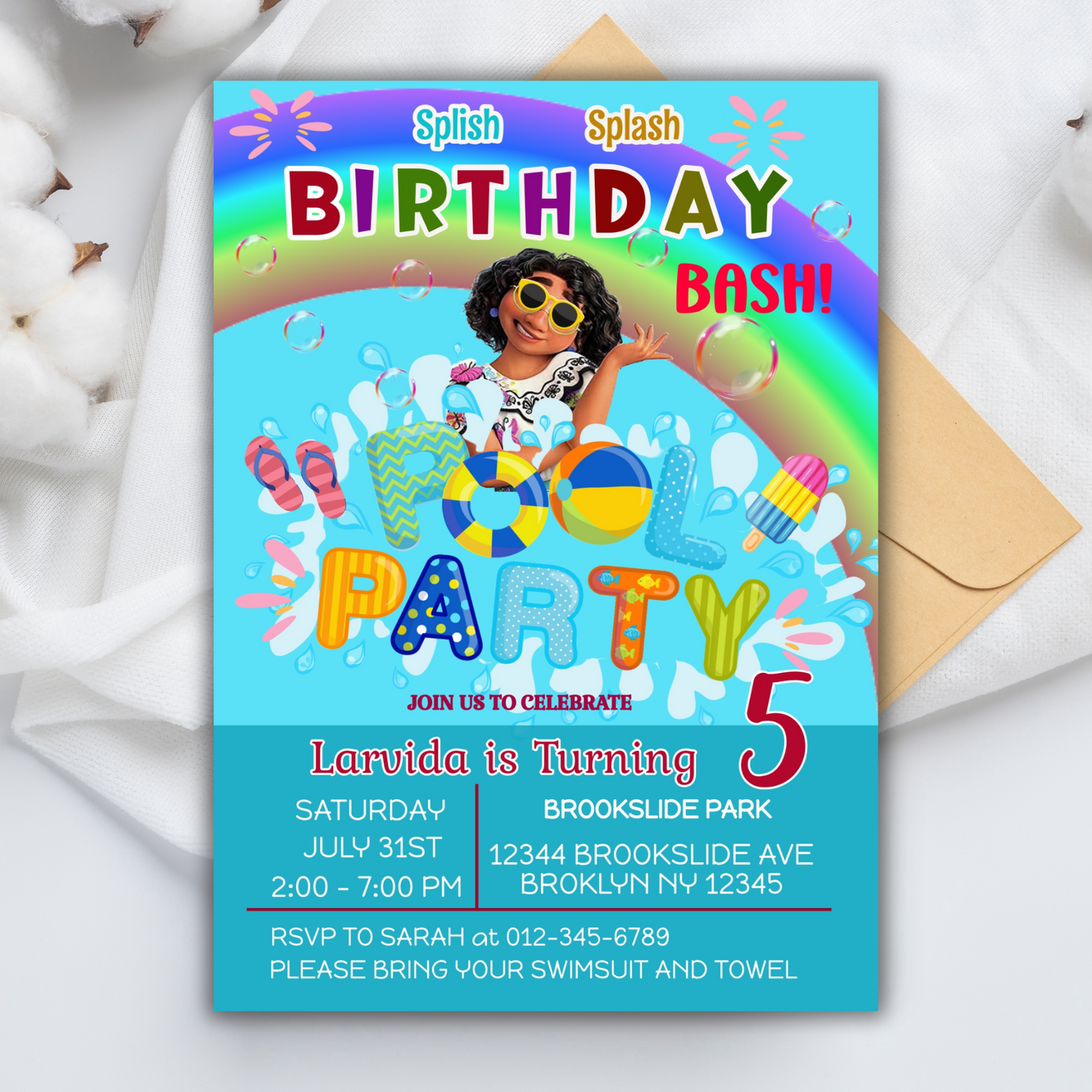 Disney Encanto Pool Party Kids Birthday Invitation | Encanto Pool Party Invite for Girl | Magical Printable Digital Download