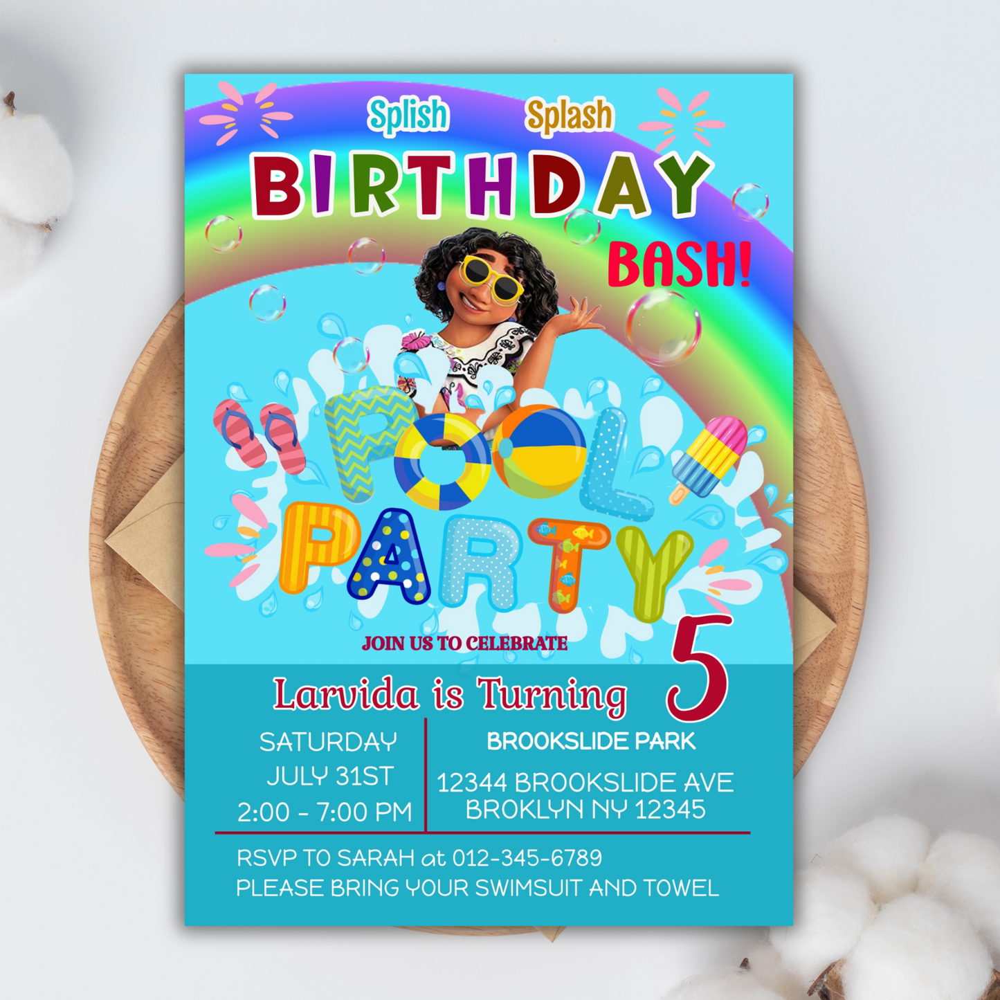 Disney Encanto Pool Party Kids Birthday Invitation | Encanto Pool Party Invite for Girl | Magical Printable Digital Download