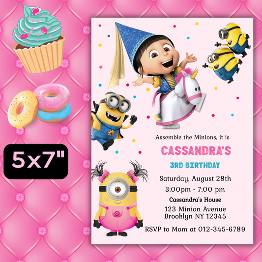 Minion Girl Digital Birthday Invitation, Minion Girl Theme Birthday Party Invitation, Personalized Yellow and White Kids Birthday Invitation