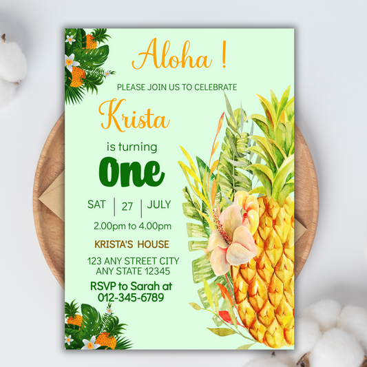 Pineapple Party Aloha Digital Birthday Invitation, Pineapple Party Invitation, Luau Birthday Invitation, Tropical Digital Birthday Invite