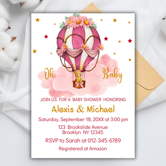 Oh, Baby Bear Baby Shower Invitation | Woodland Themed Baby Shower Invite | Cute Printable or Digital Bear Baby Invite for Boys or Girls