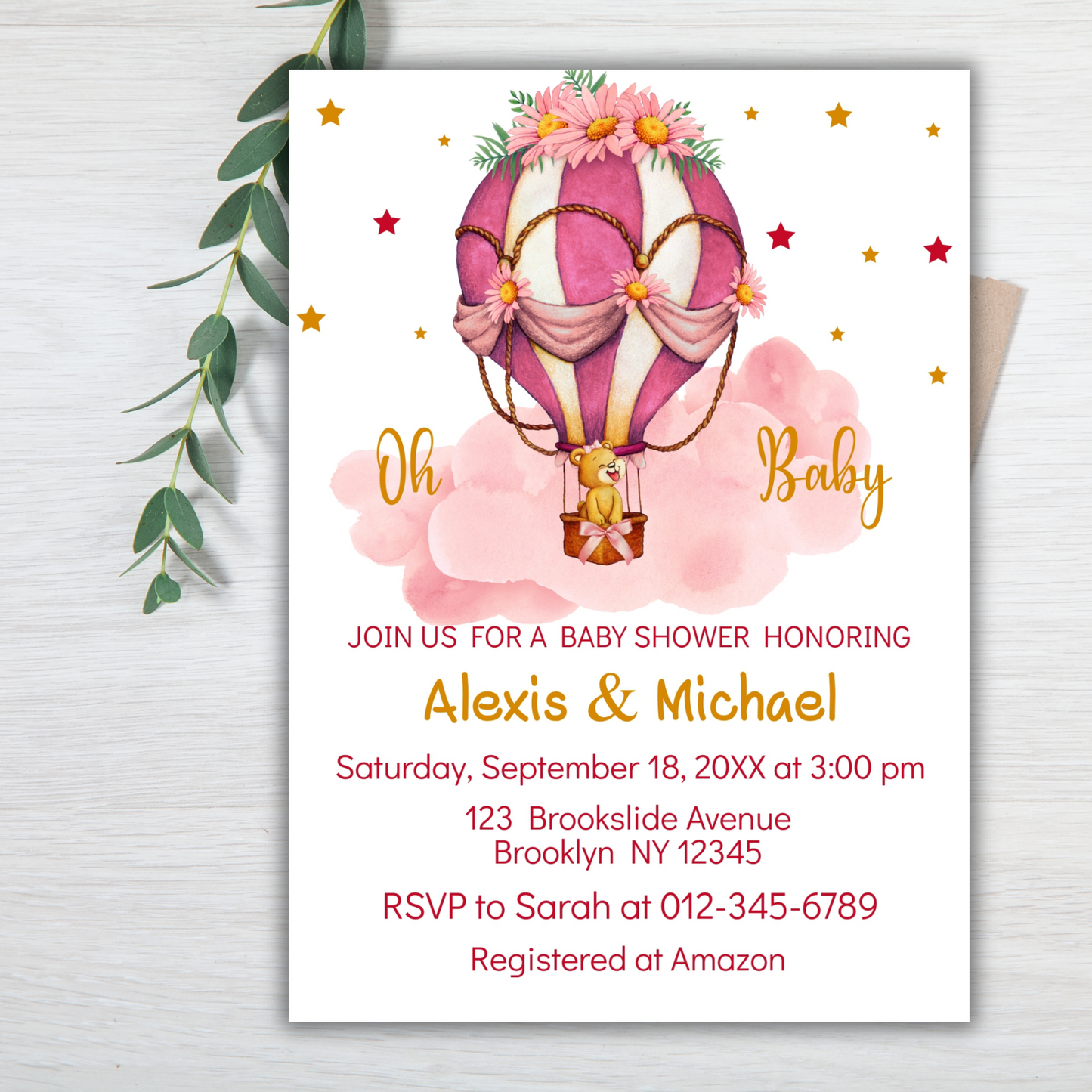 Oh, Baby Bear Baby Shower Invitation | Woodland Themed Baby Shower Invite | Cute Printable or Digital Bear Baby Invite for Boys or Girls