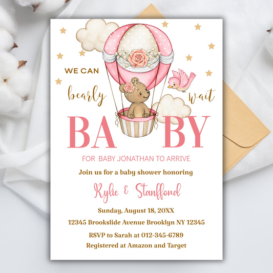 We can Bearly Wait Baby Bear Baby Shower Invitation | Woodland Themed Baby Shower Invite | Cute Printable or Digital Bear Baby Invite for Boys or Girls