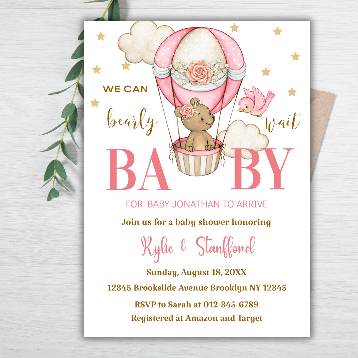 We can Bearly Wait Baby Bear Baby Shower Invitation | Woodland Themed Baby Shower Invite | Cute Printable or Digital Bear Baby Invite for Boys or Girls