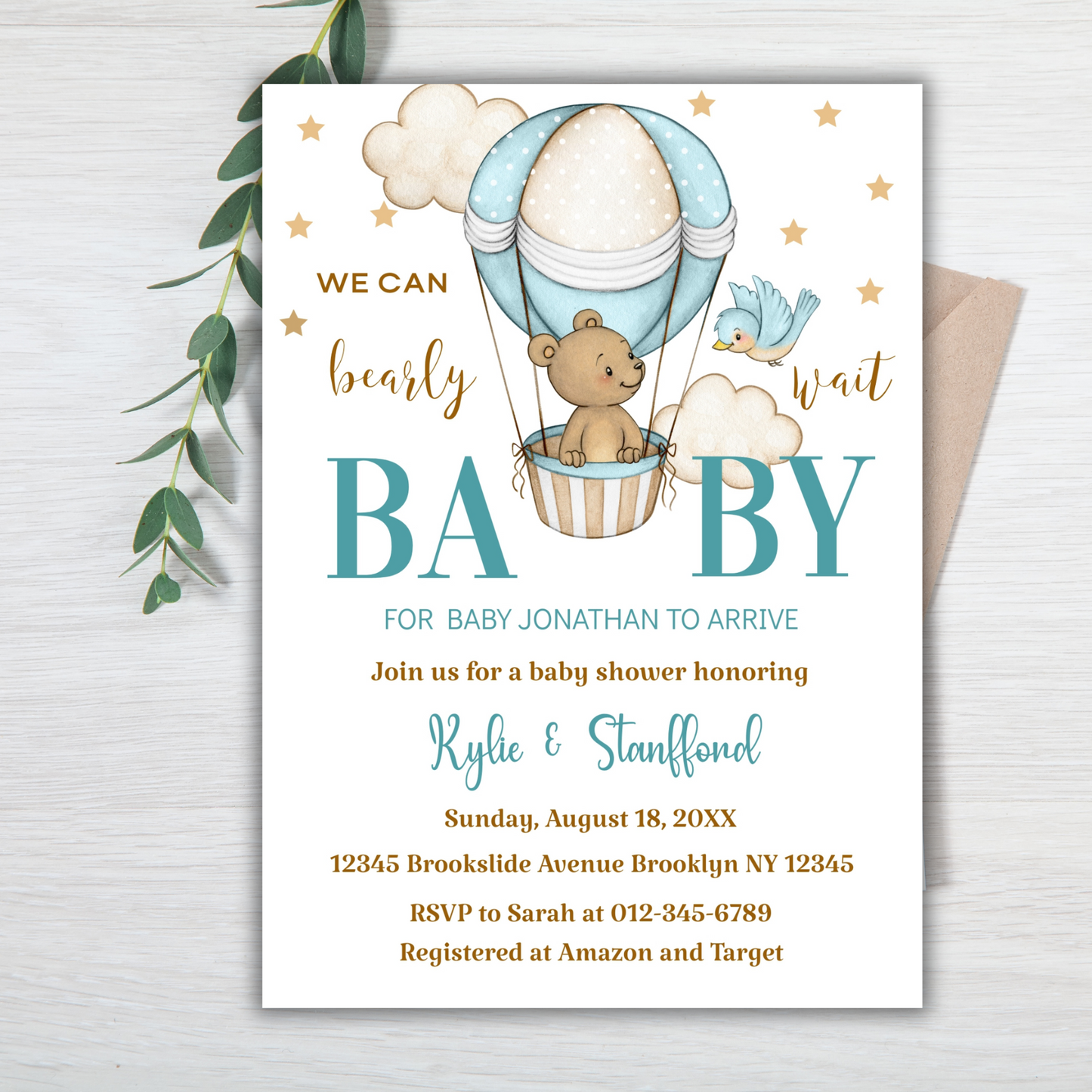 Oh Boy, We can Bearly Wait Baby Bear Baby Shower Invitation | Woodland Themed Baby Shower Invite | Cute Printable or Digital Bear Baby Invite for Boys or Girls (Copy)