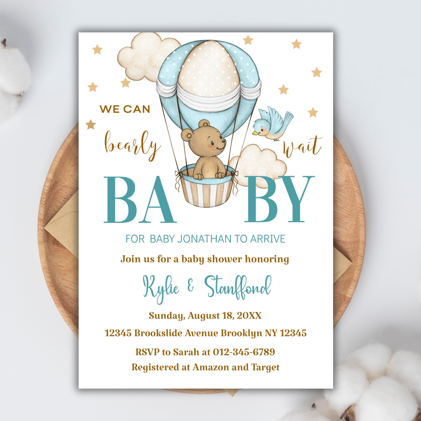 Oh Boy, We can Bearly Wait Baby Bear Baby Shower Invitation | Woodland Themed Baby Shower Invite | Cute Printable or Digital Bear Baby Invite for Boys or Girls (Copy)
