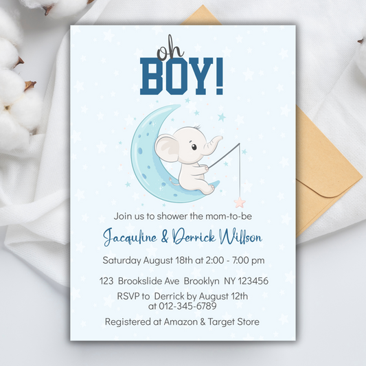 Oh Boy, We can Bearly Wait Baby Bear Baby Shower Invitation | Woodland Themed Baby Shower Invite | Cute Printable or Digital Bear Baby Invite for Boys or Girls