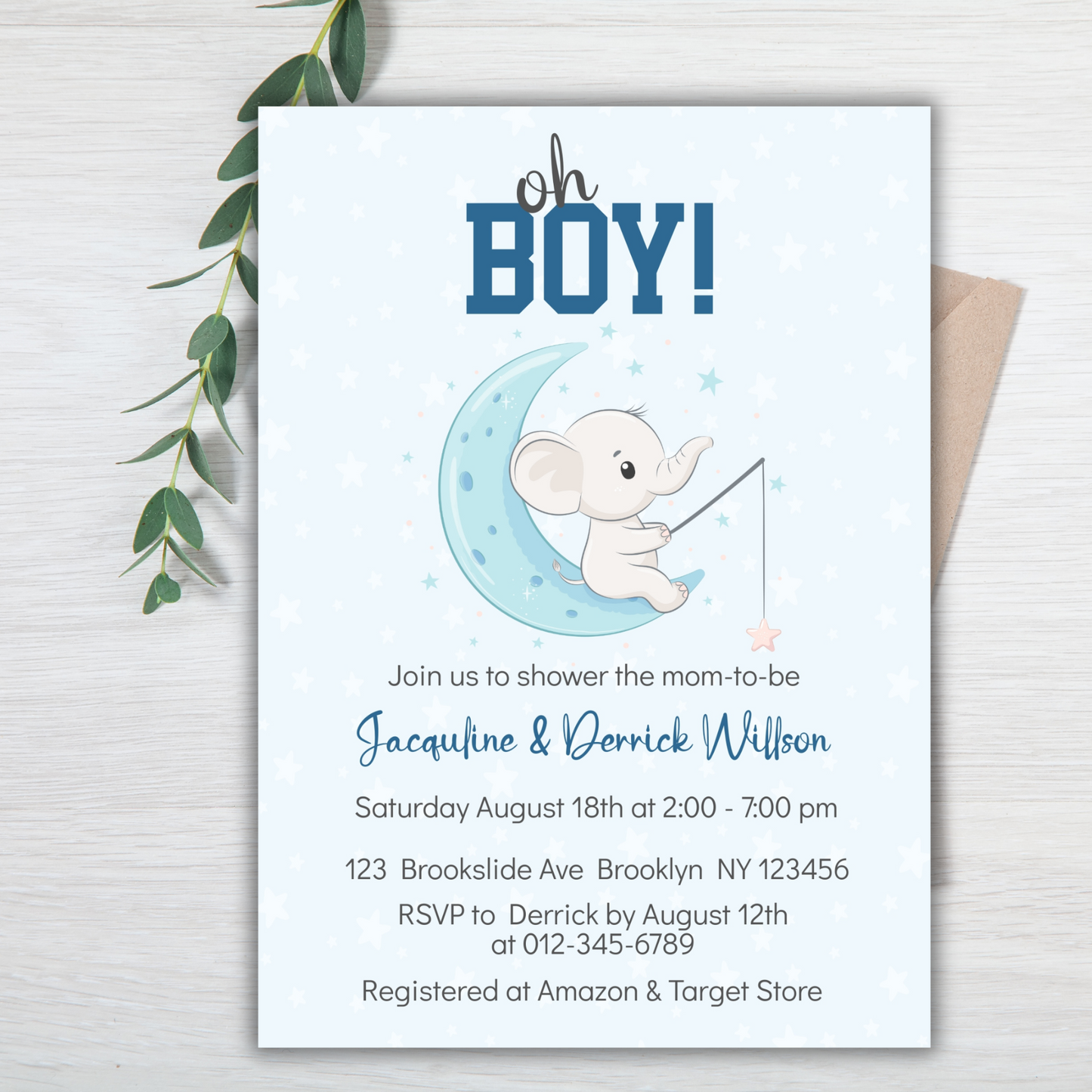 Oh Boy, We can Bearly Wait Baby Bear Baby Shower Invitation | Woodland Themed Baby Shower Invite | Cute Printable or Digital Bear Baby Invite for Boys or Girls