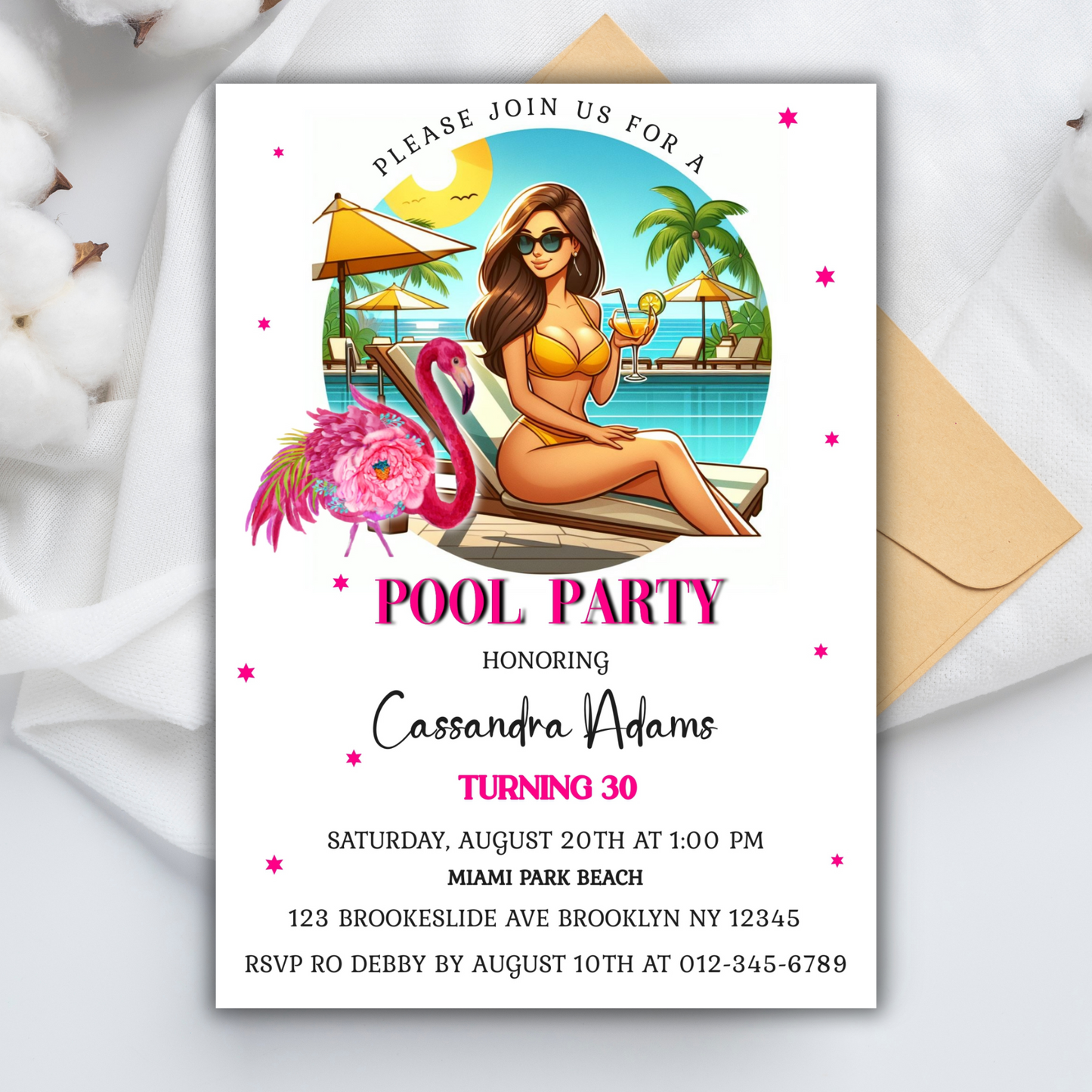 25th Birthday Beach Pool Party Invitation | Editable Summer Water Bash Invite | Tropical Digital Download for Women or Men (Copy)