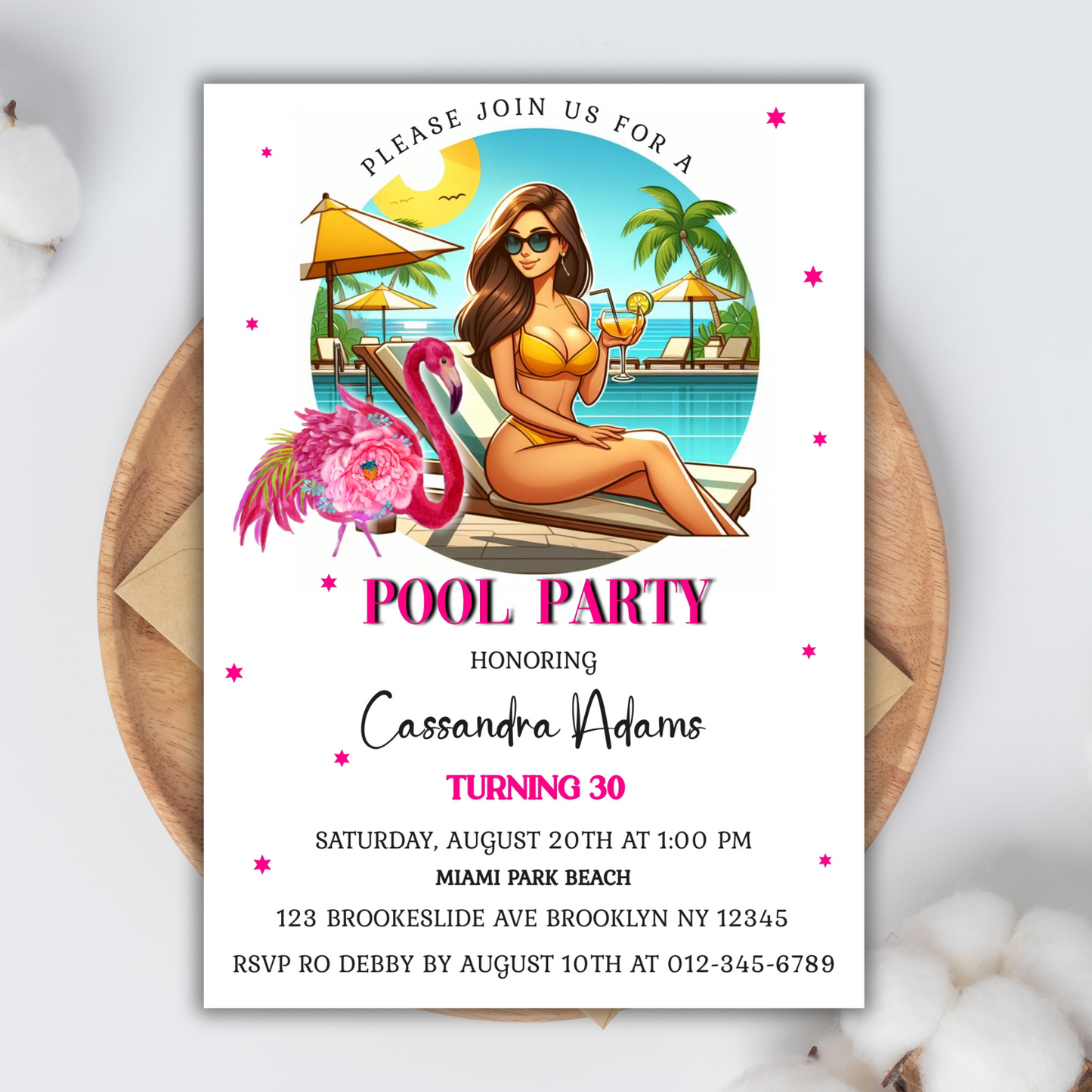 25th Birthday Beach Pool Party Invitation | Editable Summer Water Bash Invite | Tropical Digital Download for Women or Men (Copy)