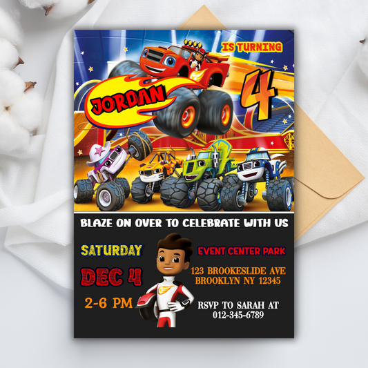 Blazing Blaze Monster Machine Birthday Invitation, Digital Boy Monster Truck Birthday Party Invite, Blaze Monster Machine Invitation