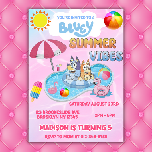 Bluey Pool Party Birthday Invitation for Kids | This Bluey Summer Vibes Bluey | Bluey Pool Girl Theme Birthday Invite (Copy)