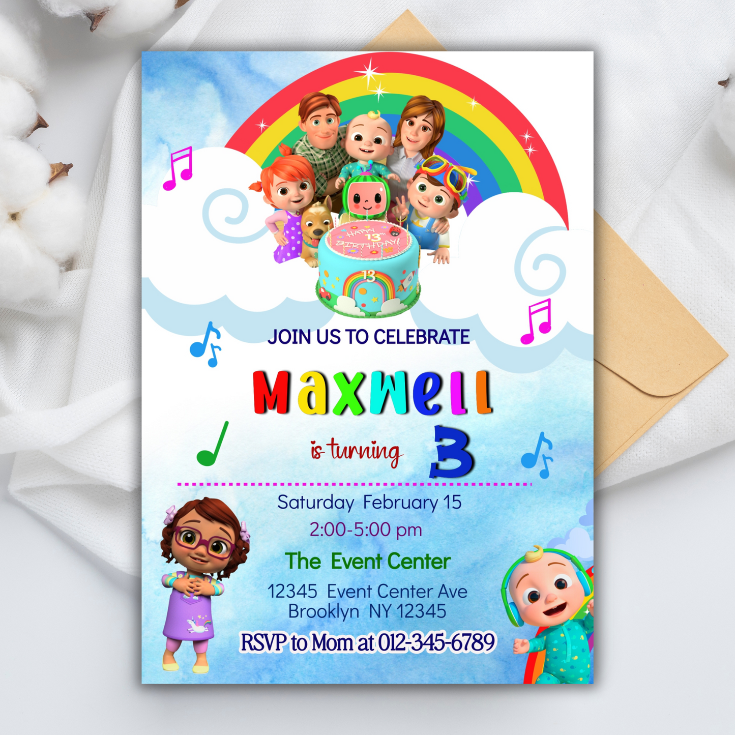Cocomelon Birthday Invitation, Cocomelon Party Invite, Kids Birthday Party Invite, Cocomelon Digital Birthday Invitationfor kids