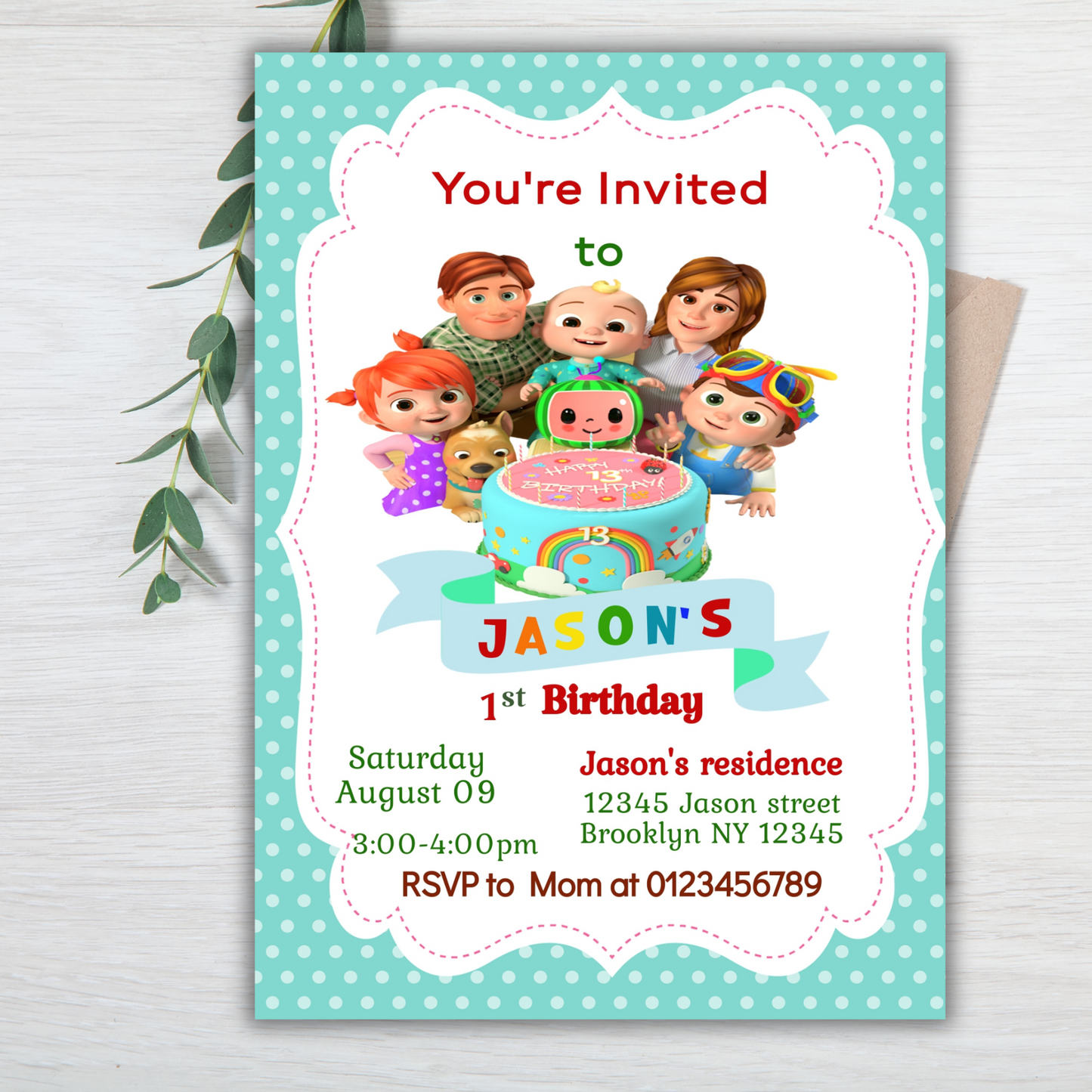 Cocomelon Birthday Invitation, Cocomelon Party Invite, Kids Birthday Party Invite, Cocomelon Digital Birthday Invitationfor kids