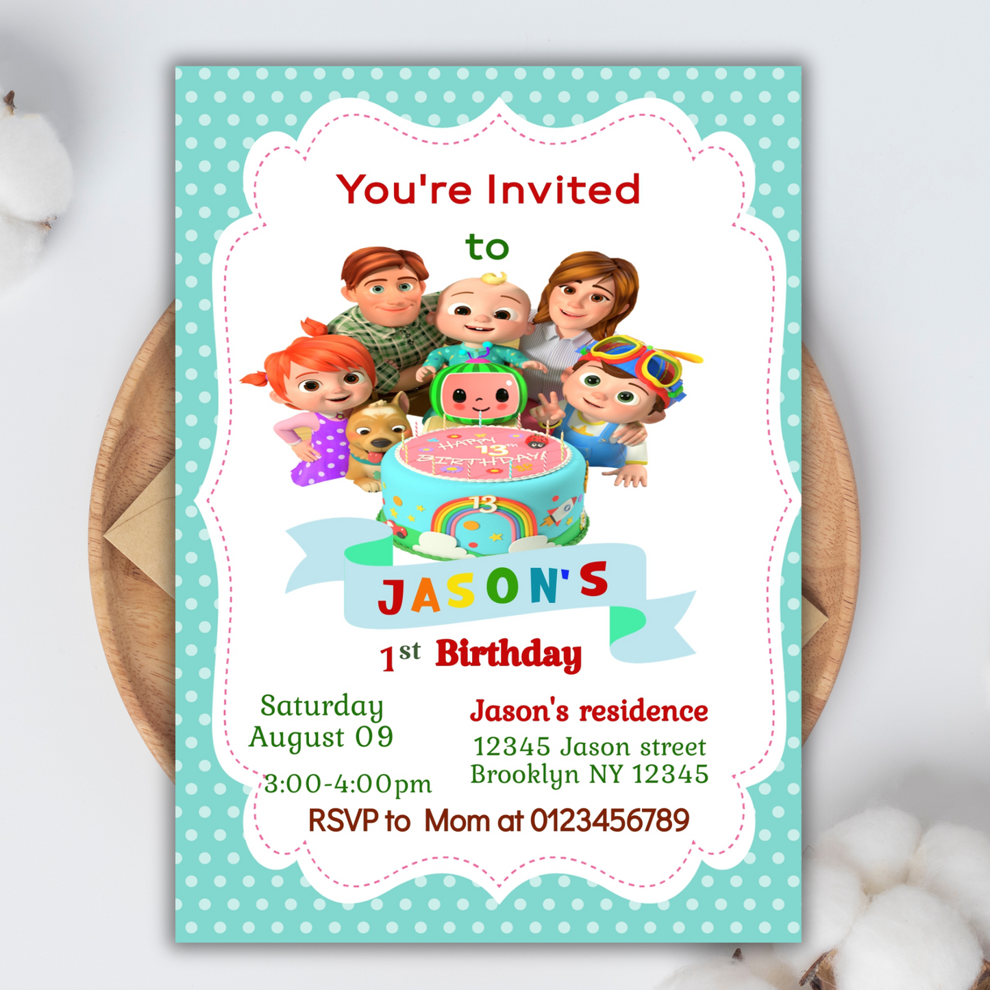 Cocomelon Birthday Invitation, Cocomelon Party Invite, Kids Birthday Party Invite, Cocomelon Digital Birthday Invitationfor kids