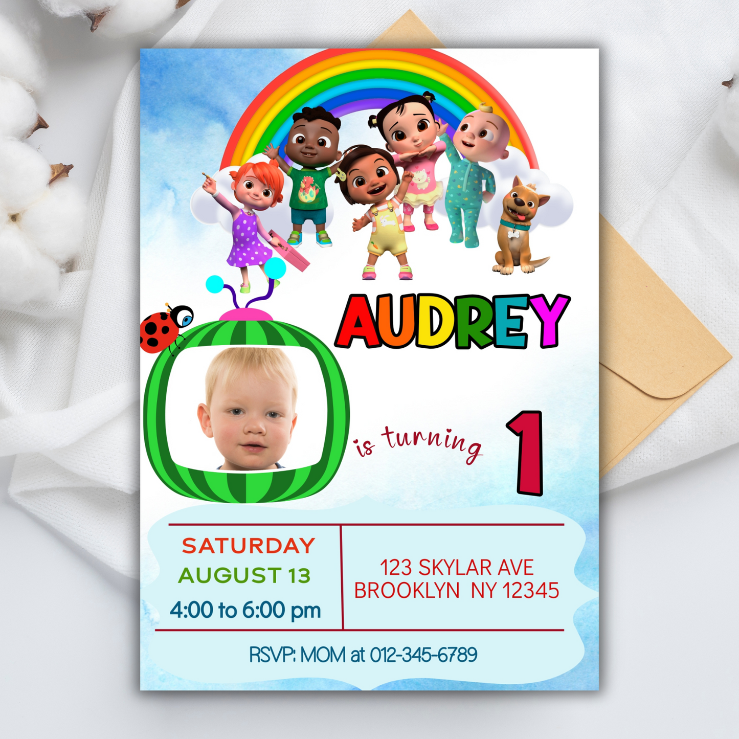 Cocomelon Photo Birthday Invitation, Custom Photo Party Invite, Kids Birthday Party Invite, Cocomelon Digital Birthday Invitationfor kids