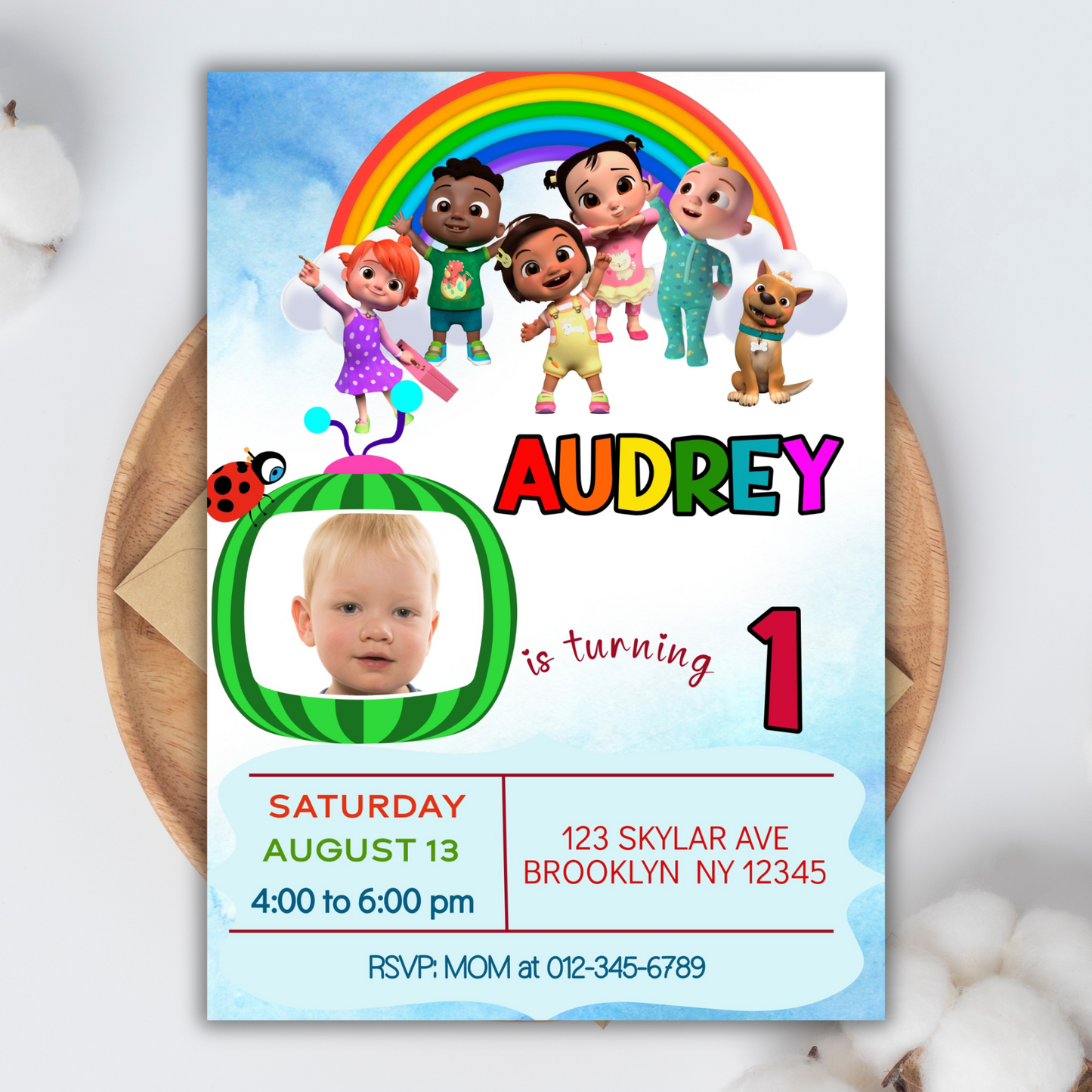 Cocomelon Photo Birthday Invitation, Custom Photo Party Invite, Kids Birthday Party Invite, Cocomelon Digital Birthday Invitationfor kids