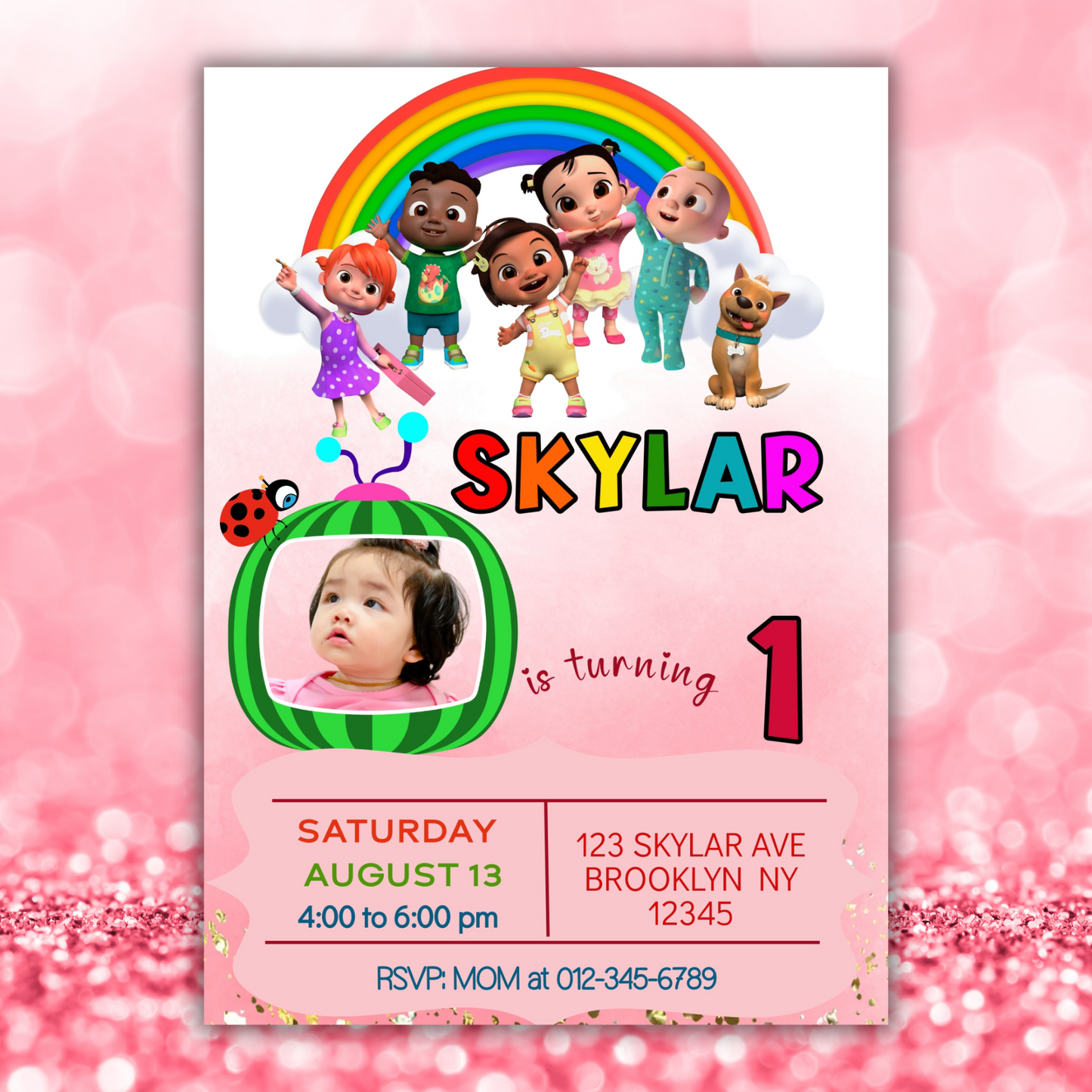 Cocomelon Photo Birthday Invitation, Custom Photo Party Invite, Kids Birthday Party Invite, Cocomelon Digital Birthday Invitationfor kids