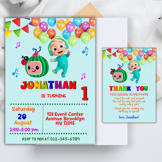 Cocomelon Birthday Invitation, Cocomelon Party Invite, Kids Birthday Party Invite, Cocomelon Digital Birthday Invitationfor kids