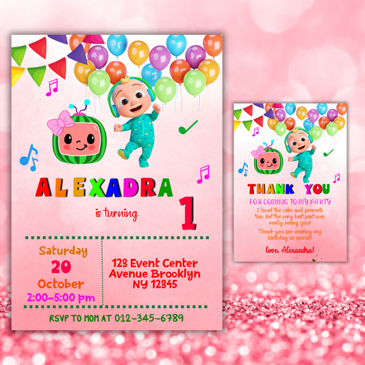 Cocomelon Birthday Invitation, Cocomelon Party Invite, Kids Birthday Party Invite, Cocomelon Digital Birthday Invitationfor kids