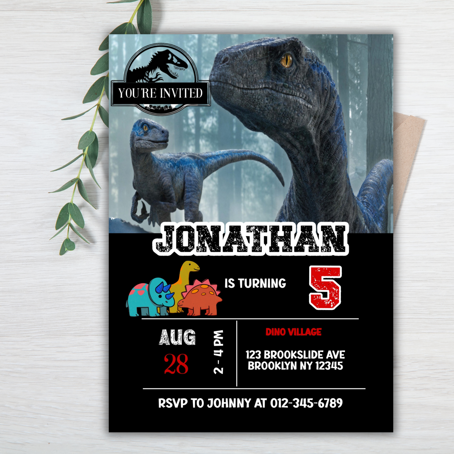 Dinosaur Digital Jurassic Birthday Invitation, Boys Dinosaur Birthday Template, T-Rex Boys Birthday Invitation, Custom Jurassic Dinosaur