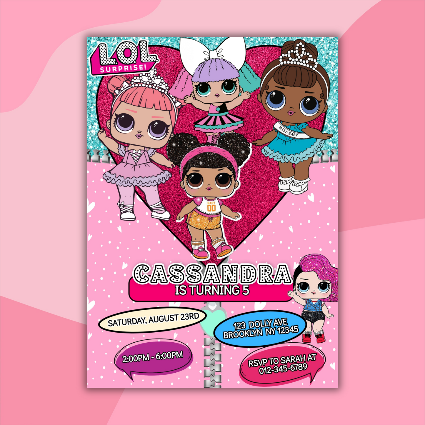 Lol Birthday Digital Invitation, Cute Lol Birthday Cards, Editable Lol Doll Birthday Invitation, LOL Girl Birthday Pink Invitation