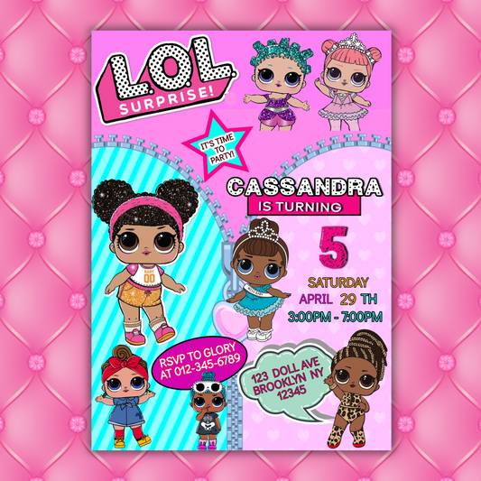Lol Birthday Digital Invitation, Cute Lol Birthday Cards, Editable Lol Doll Birthday Invitation, LOL Girl Birthday Pink Invitation