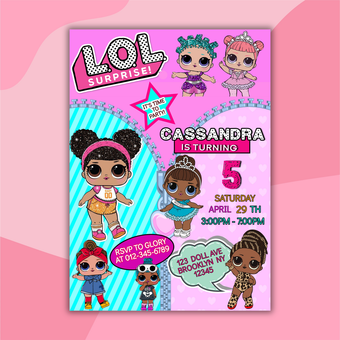 Lol Birthday Digital Invitation, Cute Lol Birthday Cards, Editable Lol Doll Birthday Invitation, LOL Girl Birthday Pink Invitation
