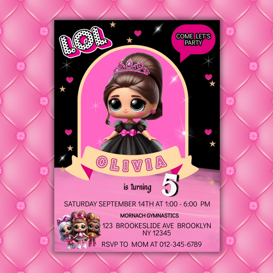 Doll Birthday Digital Invitation, Cute Dolls Birthday Cards, Editable Baby Doll Birthday Invitation, Girl Birthday Pink Invitation