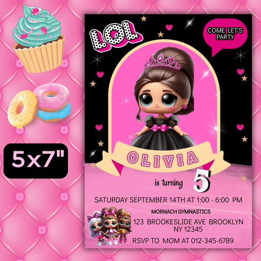 Doll Birthday Digital Invitation, Cute Dolls Birthday Cards, Editable Baby Doll Birthday Invitation, Girl Birthday Pink Invitation