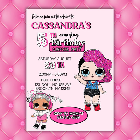 Lol Birthday Digital Invitation, Cute Lol Birthday Cards, Editable Lol Doll Birthday Invitation, LOL Girl Birthday Pink Invitation