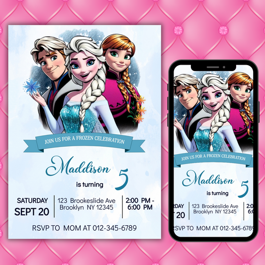 Personalized Disney Frozen Birthday Invitation for Kids | Printable Elsa & Anna Party Invite | Custom Digital Girl's Birthday Card