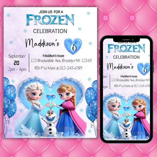 Personalized Disney Frozen Birthday Invitation for Kids | Printable Elsa & Anna Party Invite | Custom Digital Girl's Birthday Card