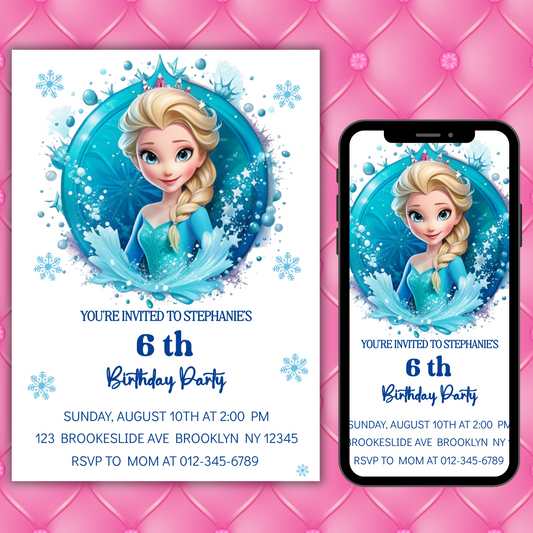Editable Frozen Birthday Invitation for Kids | Princess Elsa & Anna Party Invite | Custom Digital Girl's Birthday Card