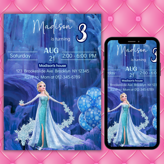 Editable Frozen Birthday Invitation for Kids | Princess Elsa & Anna Party Invite | Custom Digital Girl's Birthday Card (Copy)