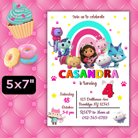Gabby's Dollhouse Digital Birthday Party Invitation, Colorful Gabby Dollhouse Kids Birthday Invite, Kids Digital Printable Invitation